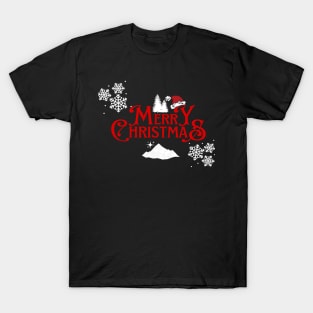 Merry Christmas Snowflakes Santa Hat Design T-Shirt